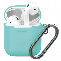 Силиконовый чехол Deppa для AirPods с карабином «мятный»
