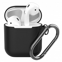 Силиконовый чехол Deppa для AirPods с карабином «черный»